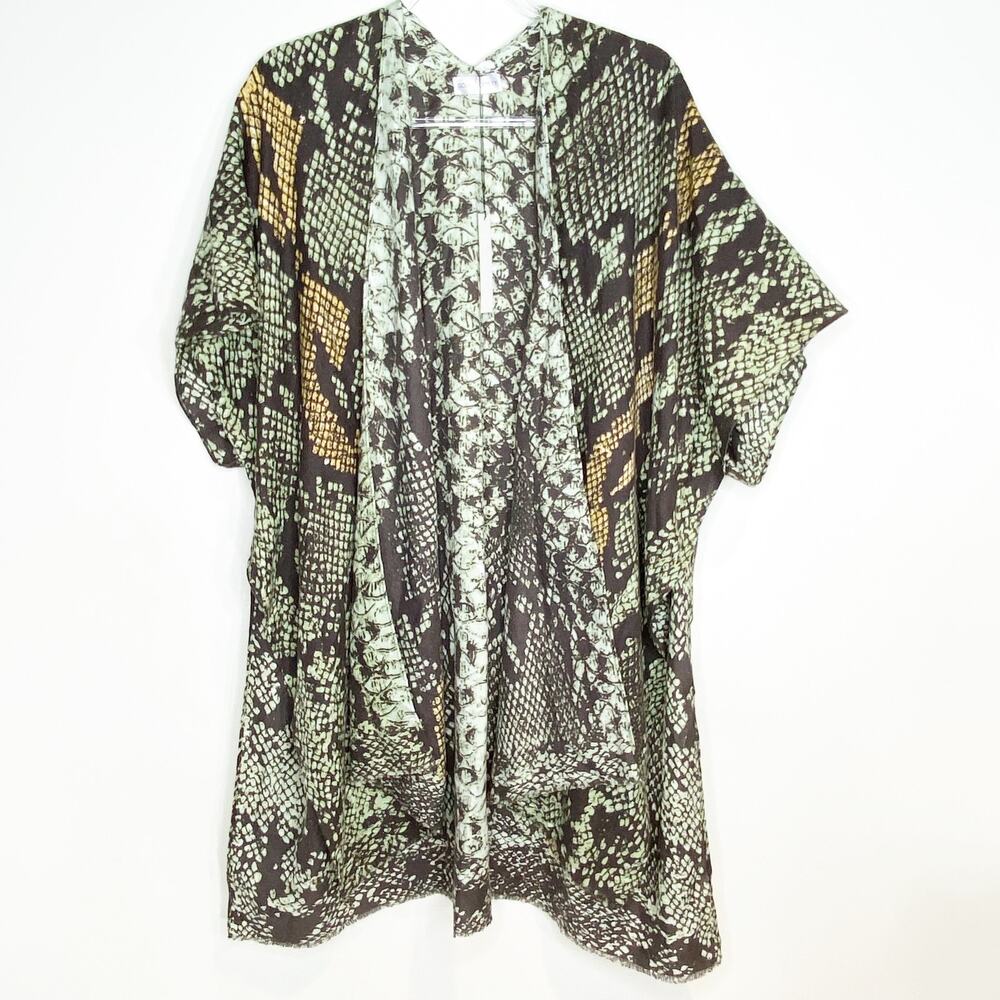 Sole Society Womens One Size Open Front‎ Wrap Duster Snakeskin Brown Green
